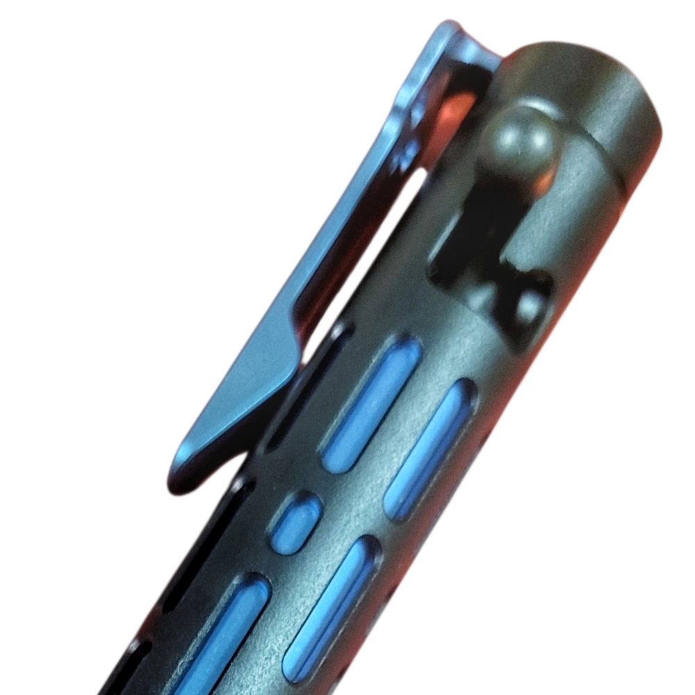 Chaves Knives // Vertical Lines Clicker Pen // Exclusive Black & Blue Ano - Picture 9 of 16